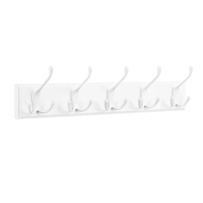 Image of SONGMICS Wall Mounted Coat Rack, Hook 5 Metal Tri Hooks, for Coats, Bags, Keys, in The Entryway, Bedroom, Living Room, Pre Assembled, Cloud White LHR305W01
