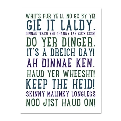 Image of Wee Blue Coo Scottish Sayings Phrases Scotland Typography3 Picture Art Large Framed Print Poster Wall Decor 18x24 inch