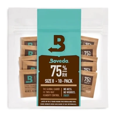 Image of Boveda 75% Two Way Humidity Control Packs For Storing Up to 5 Items Size 8 10 Pack Small Non Plastic Travel Cases Moisture Absorbers Humidifier in Resealable Bag
