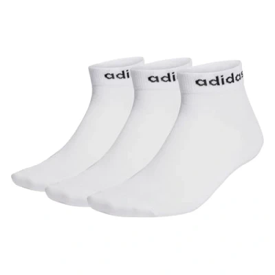 Image of adidas Unisex Kids Think Linear Ankle Socks 3 Pairs, White/Black, 5 6 Years