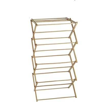 Image of HOMION Bamboo Wooden Traditional Folding Clothes Airer Concertina Design Foldable Free Standing (4 TIER)