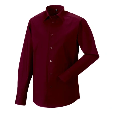 Image of Russell Athletic Collection Mens Fitted Long Sleeved Shirt (Port) Maroon Size 4XL