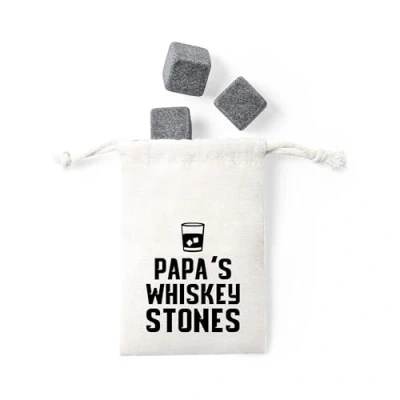 Image of eBuyGB Papa&#039;s Whiskey Stones with Cotton Drawstring Bag &amp; 4 Soapstone Reusable Ice Cubes Father&#039;s Day, Birthday Gift for Him, Dad