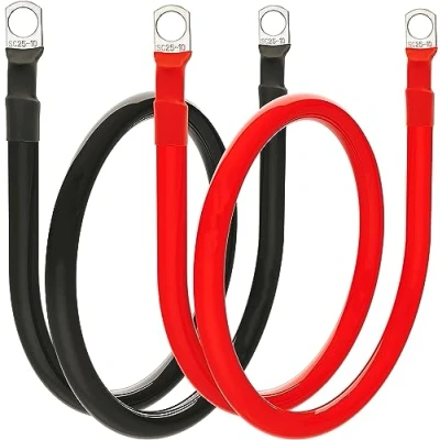 Image of AZKEEGREY 2Pcs 1m Car Battery Inverter Cable, 3 AWG Cables 25mm² Auto Cable with M10 Ring Terminals for Van Truck RV Motorcycle Solar Marine