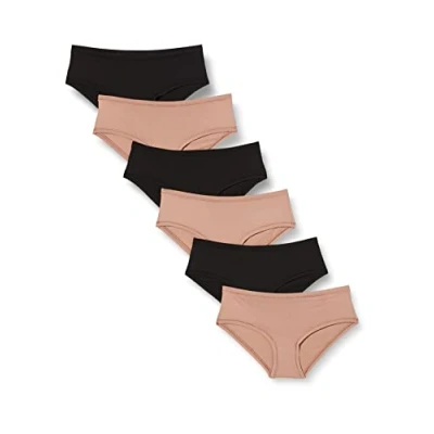 Image of Amazon Essentials Women&#039;s Hipster Knickers (Available in Plus Size), Pack of 6, Black/Dusted Pearl, 6XL
