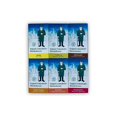 Image of Crottendorfer Räucherkerzen Sweet Advent Vanilla, Forest Honey, Fragrance, Winter Orange, Cinnamon Apple, Fireplace Magic (6 x 24 Pieces)