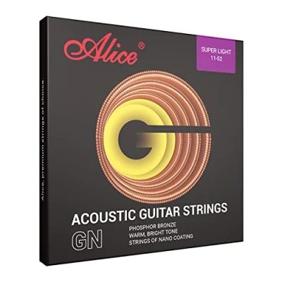 Image of Alice Acoustic Guitar Strings Phosphor Bronze Light Gauge 11 52 for 6 String Guitars Bright Nano Polishing Lamination, 1 Pack(Rose Gold)