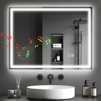 Image of HOMCOM 600 x 800 mm Bluetooth Bathroom Mirror with LED Lights, Illuminated Backlit Wall Mounted Vanity 3 Colours Dimmable, Demister Pad, Memory Function, Touch Sensor, IP44