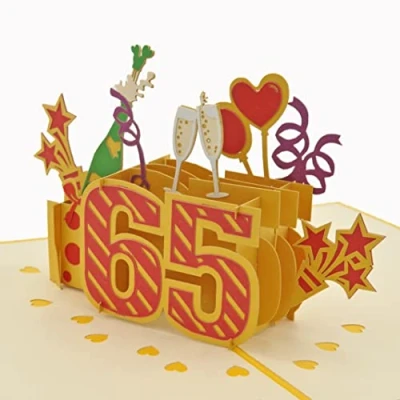 Image of Favour Pop Up® 3D Greeting Card for 65th Birthday with Gold Cover Also ideal Vouchers or Money Gift TG065