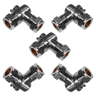 Image of TC Chrome 15mm Angled Isolating Valve Compression 90 Degree Slotted Isolation Elbow Pack of 5