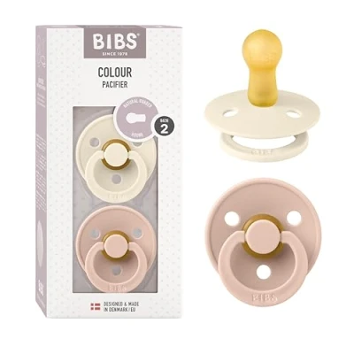 Image of BIBS Colour Soother 2 Pack, BPA Free Dummy Pacifier, Round Nipple. Natural Rubber Latex, Size (6 18 Months), Ivory/Blush