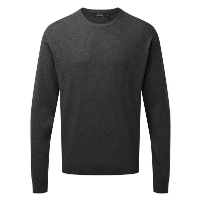 Image of Premier Mens Knitted Cotton Crew Neck Sweatshirt (Charcoal) Size X Small