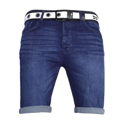 Image of Crosshatch Mens Stretch Slim Fit Chino Shorts with Pockets for Summer, Holiday, Golf by Jeanbase Dark Blue 34