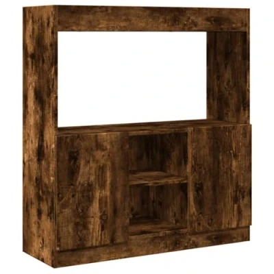 Image of vidaXL Highboard Sideboard Cabinet Smoked Oak Engineered Wood, Storage Cupboard, Display Shelf, 92x33x180 cm, Modern Design for Living Room/Bedroom/Office