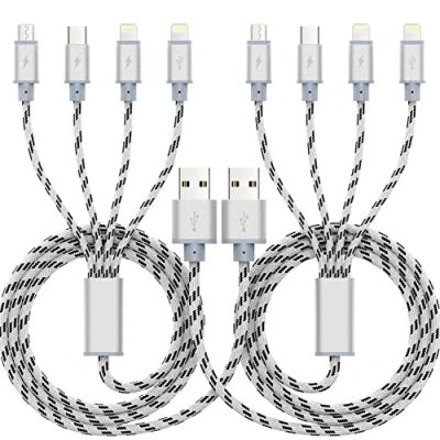 Image of ASICEN 2Pcs Multi USB Charging Cable 3A, 3m 4 in 1 Long Multiple with 2 iP/Micro USB/Type C Ports for iP 13/12/11/Xs/X/8/7/6/Tablets/Android Galaxy/LG/Pixel/Huawei/PS4