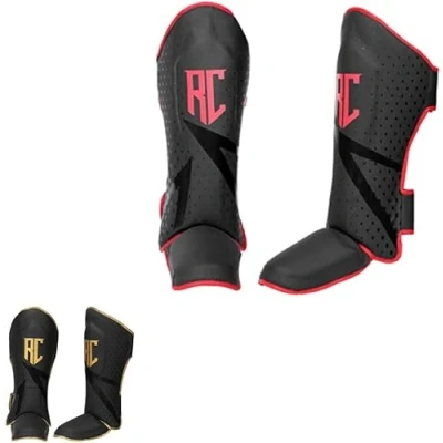 Image of Boxing Protector Shin Instep Pads MMA Muay Thai Leg Foot Guards Kickboxing (Red &amp; Black, X Small)