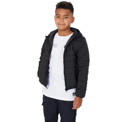 Image of BRAVE SOUL Boys Puffer Jacket with Hood Lightweight Winter for Perfect Cold Weather, Black Colour, Size 9 10 Years