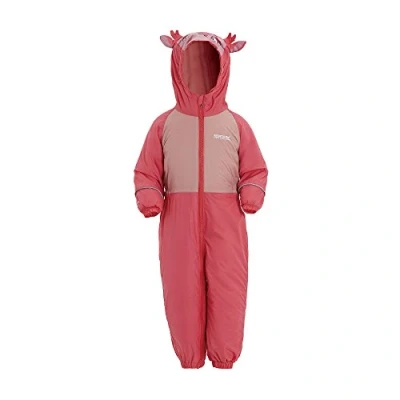 Image of Regatta Kids Mudplay III Waterproof And Breathable Insulated Animal All In One Suit Geranium/Pink Blossom, Size 12 18