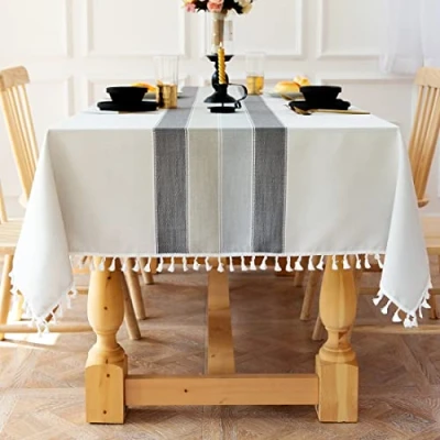 Image of Pahajim Tablecloths Rectangular Washable Cotton Linen Tablecloth Anti Wrinkle Tassel Design Fabric for kitchen, Dining room, Outdoor Garden Tabletop.(55 x 71 Inch)