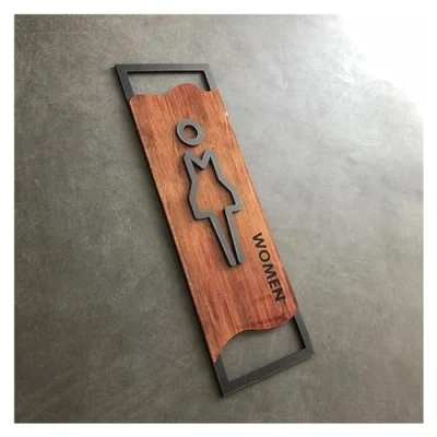 Image of JMORCO Toilet Sign Bedroom Bathroom Door Signs Imitation Wood House Number Plate Wc Wall Sticker Washroom Signage Address Plaque Plate(WOMEN 02,12x25cm)