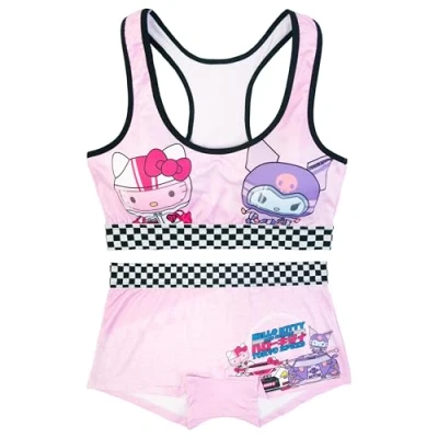 Image of Hello Kitty womens Sports Bra &amp; Boy Short Underwear Sets With Kuromi, Melodi, Keroppi More in Xxxs xl, 2 pack Racing Hk, 3XS