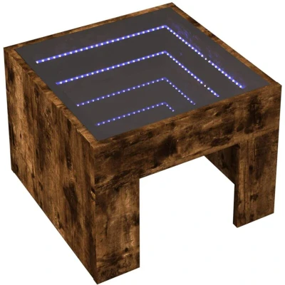 Image of vidaXL Smoked Oak Coffee Table with Infinity LED Mirror RGB Lights, Engineered Wood, Versatile Side/End Table, 40x40x30 cm, Modern Living Room/Bedroom Furniture