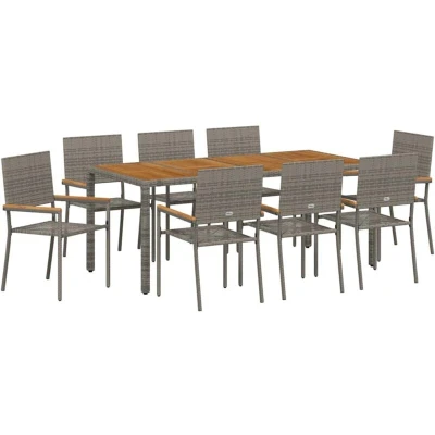 Image of vidaXL 9 Piece Garden Dining Set Grey Poly Rattan