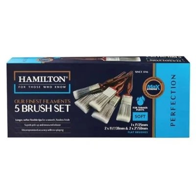 Image of 5 Piece Hamilton Perfection Max Stroke Soft Synthetic Flat Brush Set (1 x 1&quot;, 2 1.5&quot;, 2&quot;)