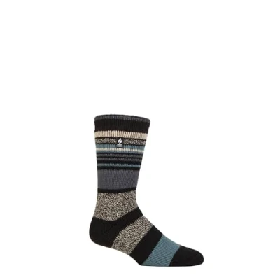 Image of Mens 1 Pair SOCKSHOP Heat Holders 2.3 TOG Patterned and Plain Thermal Socks Galway Multi Stripe Black / Marine 6 11