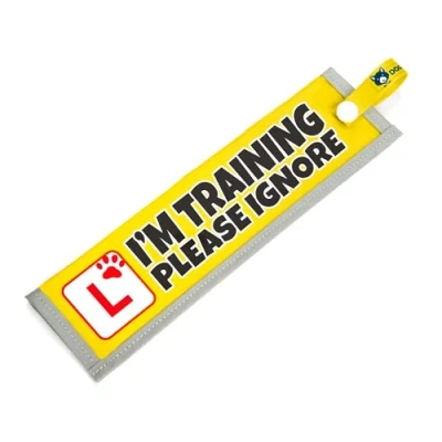 Image of dogkit I&#039;m Training Please Ignore Space Awareness Sleeve for Reactive Nervous Dogs, Reflective, Waterproof, Double Sided Slip on the Dog Lead (Yellow, Learner Sign)