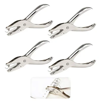 Image of 4PCS Single Hole Punch, Metal Paper Puncher, Multiple Sheet Capacity Hand Held Puncher for DIY Craft Tags Clothing Ticket Scrapbook Tool