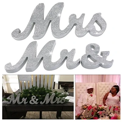 Image of Dproptel Mr &amp; Mrs Sign Wedding Sweetheart Table Decorations, and Letters Decorative for Photo Props Party Banner Decoration，Wedding Shower Gift (Silver)