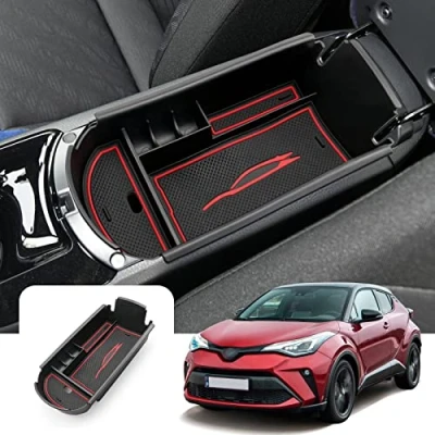 Image of LFOTPP Car Armrest Organizer for C HR CHR, Center Console Arm Rest Tray, Glove Compartment Storage Box Interior Accessories Red
