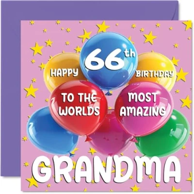 Image of 66th Grandma Birthday Card World&#039;s Most Amazing Happy for from Granddaughter Grandson, 145mm x Age 66 Sixty Six Greeting Cards Granny