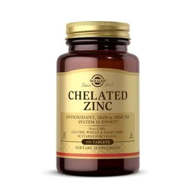 Image of Solgar Chelated Zinc Tablets Pack of 100 Healthy Skin, Hair and Nails Potent Antioxidant Vegan