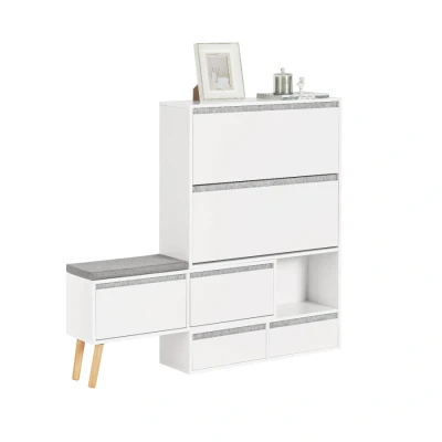 Image of Hallway Shoe Cabinet Rack Storage Cupboard Organizer with Drawers and Bench,FSR134 W Sobuy