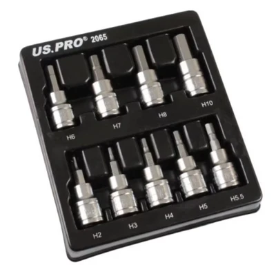 Image of US PRO 9 Piece Hex Allen Key Bit Sockets Metric Set 3/8&#039;&#039; Dr Drive 2 10mm 2065