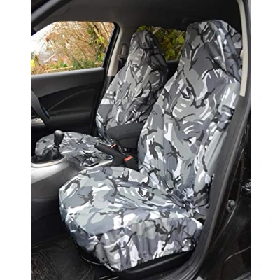 Image of Heavy Duty Waterproof Front Pair Car Van Seat Covers Grey Camouflage 2 x Fronts
