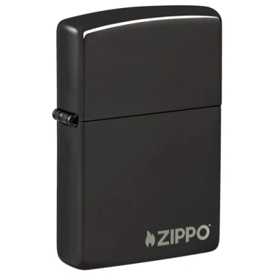 Image of Zippo Windproof Lighter Logo High Polish Black, Ebony Refillable for Lifetime Use Adjustable Flame Gift Box Metal Construction Made in USA