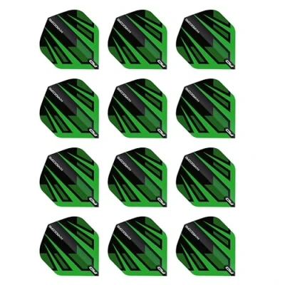 Image of RED DRAGON Hardcore Radical Green &amp; Black Fan Dart Flights 4 Sets Per Pack (12 in total)
