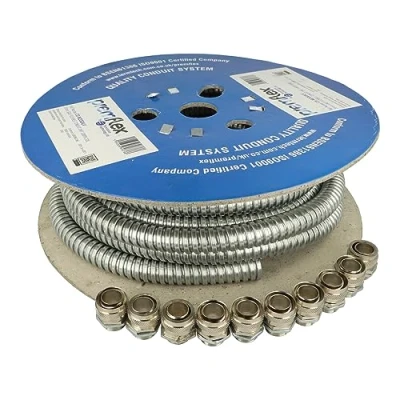 Image of PREM20GALVPVC PK TT PREMFLEX PVC COATED GALV STEEL FLEXIBLE CONDUIT PACK 10M WITH 10 SWIVEL GLANDS M20 BLACK