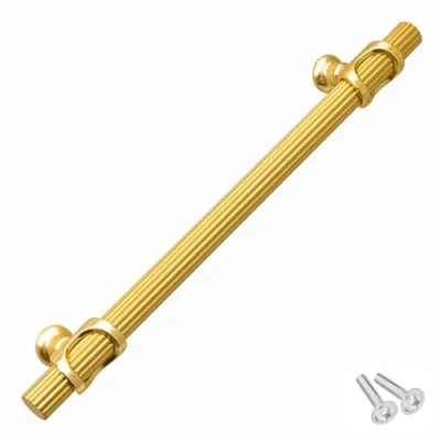 Image of Decoranddecor Bar Drawer Pull Handles with Lines Design Kitchen Cabinet Decorative Hardware Bedroom Bathroom Furniture Accessories (320mm Hole Centres, Gold)
