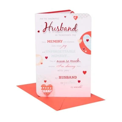 Image of UK Greetings Husband Valentines Day Card With Envelope Heartfelt Design