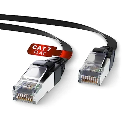 Image of Mr. Tronic Flat Cat 7 Ethernet Cable 20m, High Speed LAN Network with RJ45 Connectors, 20m Cat7 Internet 10 Gbps, ADSL Patch Cable, SFTP (20 Meter, Black)