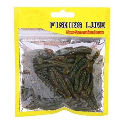 Image of Black Soft Plastic Worm,50pcs Fishing Lures Baits Set, 5cm Bait T Tail Grub Worm Fish Tackle Accessory 9 Colors (Black)