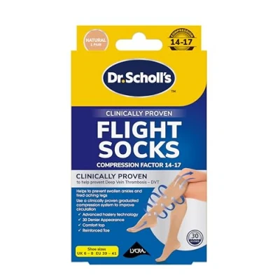 Image of Scholl Flight Socks Clinically Proven Compression for Travel Help Prevent Swollen Ankles and Deep Vein Thrombosis (DVT) Sheer Size 6 8, 1 Pair