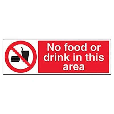 Image of V Safety No Food Drink In This Area Sign 450mm x 150mm 1mm Rigid Plastic