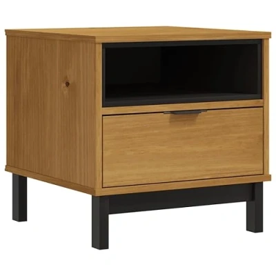 Image of vidaXL FLAM Solid Pine Wood Side Table 50x50x50 cm Brown Oak Finish with Drawer, Open Compartment, Decorative and Functional Furniture Piece for Living Room, Bedroom