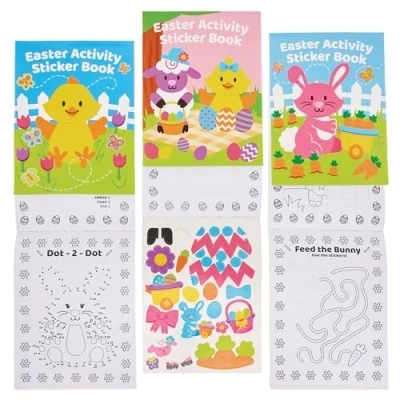 Image of Baker Ross FX976 Easter Sticker Activity Books Pack of 8, Party Bag Fillers for Kids