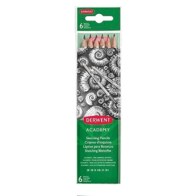 Image of Derwent Academy Graphite Sketching Pencils, Set of 6, Wallet, 3B 2H Degrees, , 2300086